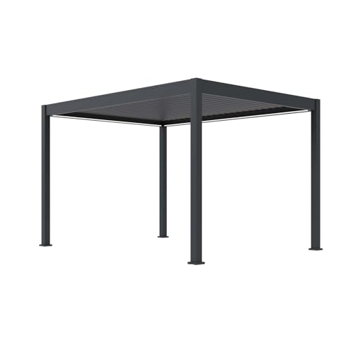 PergoLine Aluminium Pavillon 3x4 m elektrisch verstellbar - Terrassenüberdachung mit LED & Lamellendach - Alu Pergola wasserdicht & Winterfest - Grillpavillon Anthrazit für Garten & Terrasse von PergoLine