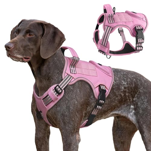 Taktisches Hundegeschirr für große Hunde, strapazierfähig, kein Ziehen, Militärdienstweste mit Kontrollgriff und 2 Patches, verstellbar, reflektierend, weich gepolstert, Haustiergeschirr für Training von Periflowin