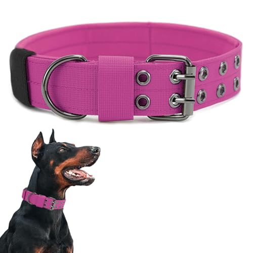 Taktisches Hundehalsband-Militärisches Hundehalsband verstellbares Nylon breit Trainings Halsband und strapazierfähige Metallschnalle Halsband für Mittlere Große Hunde (Rosa, XL) von Periflowin