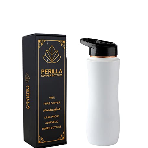 Perilla Home 100% reine Kupferflasche mit Sipper und Deckel, 717 ml, ayurvedische Wasserflasche, Mehrzweckflasche für Fitnessstudio, Reisen, Outdoor, Indoor, auslaufsicher (weiß) von Perilla Home