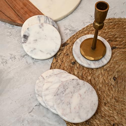 Perilla Home Handgefertigte Marmor-Untersetzer 6er Set - Runde Untersetzer in Weiß mit violetten Adern - Langlebige, saugfähige Getränkeuntersetzer Teller für Küche, Weingläser, Tassen & Bier Perilla Home Handgefertigte Marmor-Untersetzer 6er Set - Runde Untersetzer in Weiß mit violetten Adern - Langlebige, saugfähige Getränkeuntersetzer Teller für Küche, Weingläser, Tassen & Bier von Perilla Home