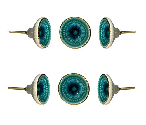 Perilla Home Set of 6 Marrakech Ceramic Turquoise Knob Round Small Knobs Kitchen Cabinet Cupboard Glass Door Dressser Wardrobe and Drawers Pull Knob by von Perilla Home
