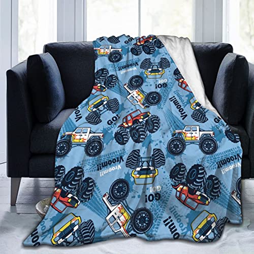 Perinsto Überwurfdecke mit Monster-Truck-Autos-Muster, ultraweich, warm, für alle Jahreszeiten, dekorative Fleece-Decken für Bett, Stuhl, Auto, Sofa, Couch, Schlafzimmer, 127 x 101 cm von Perinsto