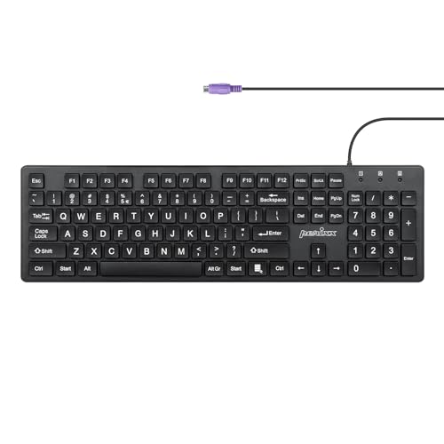 Perixx PERIBOARD-117P Wired PS2 Full Size Keyboard - Big Print Letters - Black - US English von Perixx