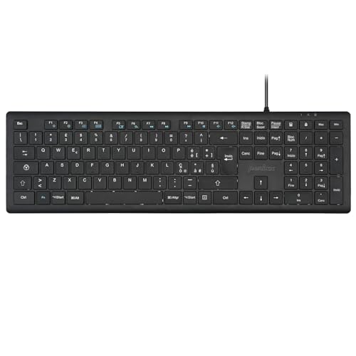 Perixx PERIBOARD-210 Kabelgebundene USB-Tastatur in voller Größe - leise Scherentasten mit niedrigem Profil - für PC Laptop Tablet - Multimediatasten - Italienisches Layout - Schwarz von Perixx