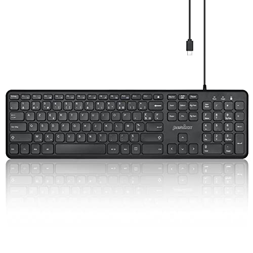 Perixx PERIBOARD-210C Tastatur, kabelgebunden, USB C, volle Größe, mit Tasten, leise Schere – kompatibel mit Tablets, Computern und Laptops – Schwarz – Französisch AZERTY von Perixx