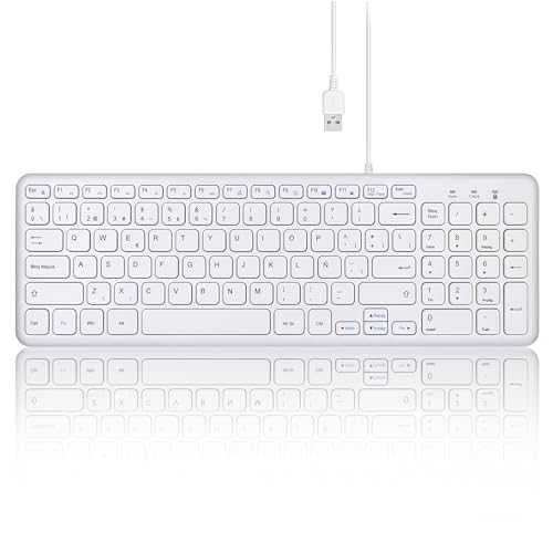 Perixx PERIBOARD-213 W USB-Tastatur mit Kabel – kompaktes Design mit Nummerntastatur – Weiß – Spanisch QWERTY mit Ñ von Perixx