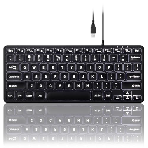 Perixx PERIBOARD-332 Wired Backlit USB Keyboard - Mini 11.22x4.57x0.83 Inches - Slim Scissor Keys with Big Font - White Illuminated LED - US English… von Perixx