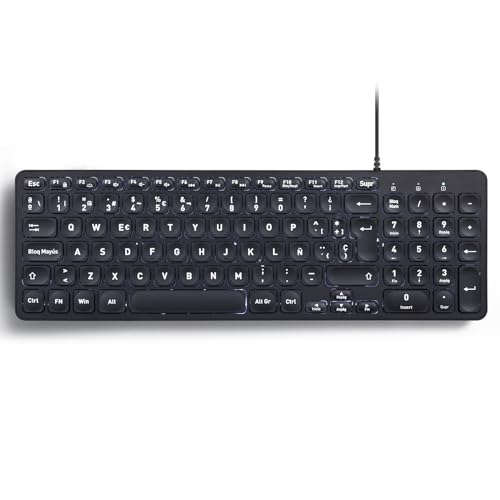 Perixx PERIBOARD-333 Kompakte USB-Tastatur mit Hintergrundbeleuchtung mit Kabel - Scherenscherentasten Typ X - Weiße Hintergrundbeleuchtung - Schwarz - QWERTY Echo von Perixx