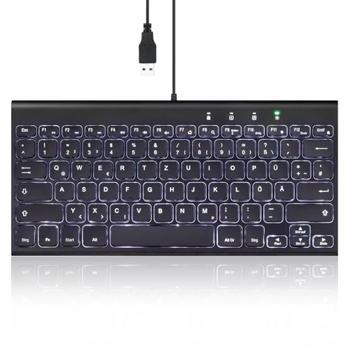 Perixx PERIBOARD-429 DE Kleine Tastatur mit Kabel - Weiße Hintergrundbeleuchtung - Dünn und leise Scherentasten - Deutsches QWERTZ Layout von Perixx
