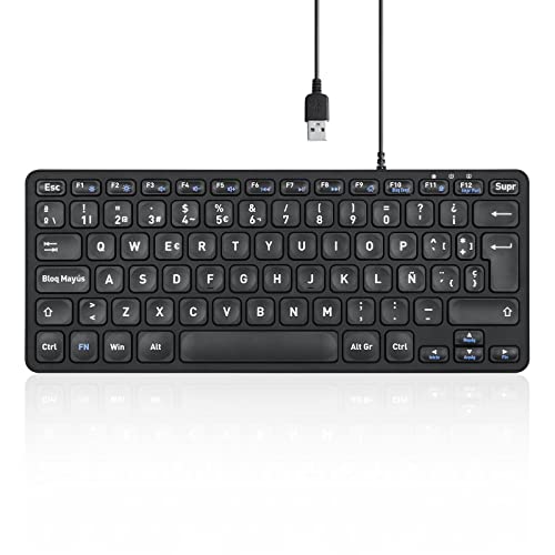Perixx PERIBOARD-432 Teclado mini USB Con Cable - Teclas de tijera tipo X - Letras de impresión en Grande - Español QWERTY von Perixx