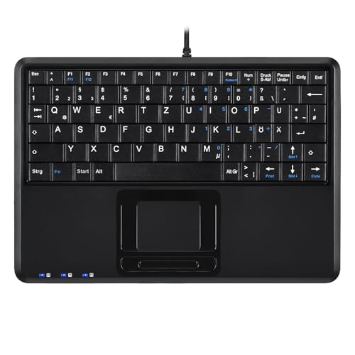 Perixx PERIBOARD-510 H Plus Super Mini Touchpad Tastatur, USB mit 2-Fach USB Hub, Integriertem Touchpad, Schwarz von Perixx