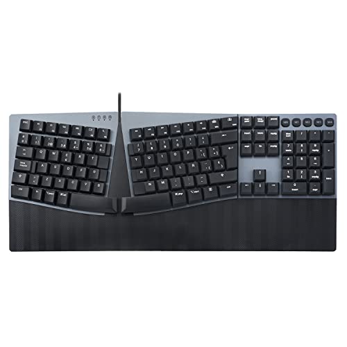 Perixx PERIBOARD-535BL Ergonomische mechanische Tastatur mit Kabel, Full Size - Clicky-Tasten mit niedrigem Profil - Programmierbare Makrotasten, kompatibel mit Windows und Mac OS X - Layout QWERTY von Perixx