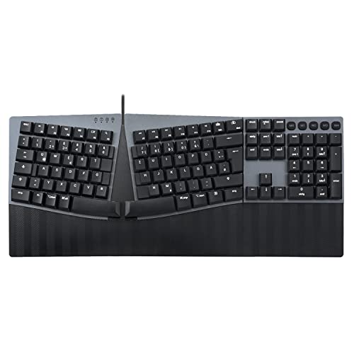 Perixx PERIBOARD-535BR Kabelgebundene ergonomische mechanische Tastatur – Flache Tasten mit braunen Schaltern – Programmierbare Funktionen – Kompatibel mit Windows und Mac OS X – Deutsche QWERTZ von Perixx