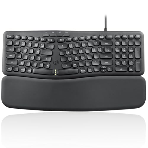Perixx PERIBOARD-536B US, Wired Ergonomic Compact USB Keyboard - 16.34x5.71x1.61 inches Dimension - Build-in Number Pad - Detachable Wrist Rest - Silent Typing - Black von Perixx