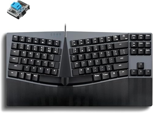 Perixx PERIBOARD335BL Kabelgebundene ergonomische mechanische kompakte Tastatur – Flache Blaue Klickschalter – programmierbare Funktion mit MakroTasten – kompatibel mit Windows und Mac OS X – US von Perixx