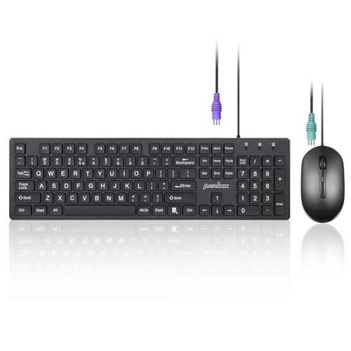 Perixx PERIDUO-117P, Wired Standard PS2 Keyboard and Mouse Combo - Full-Size Layout - Bundle with 3 Button Optical PS2 Mouse - 5.9Ft Cable - Black von Perixx