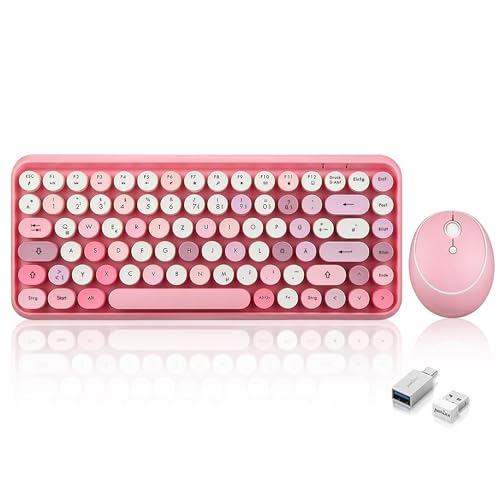 Perixx PERIDUO-713 Kabelloses Mini Tastatur und Maus Desktop Set, Retro Vintage Schreibmaschinen Design, Pink Rosa, QWERTZ 11713 von Perixx