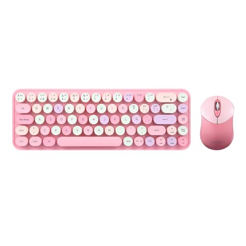 Perixx PERIDUO-802PK ES Set de Ratón y Teclado Inalámbrico Bluetooth Mini - Estilo Retro Con Teclas Redondas - Rosa Pastel - Español QWERTY von Perixx