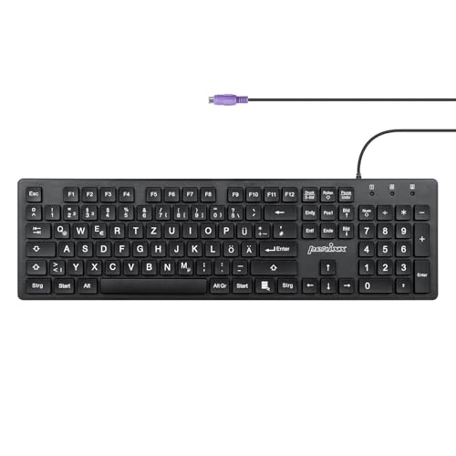Perixx Periboard-117 Kabelgebundene PS2 Tastatur, Komfortables Tippen, Gewölbte Tasten, QWERTZ Layout, Schwarz von Perixx