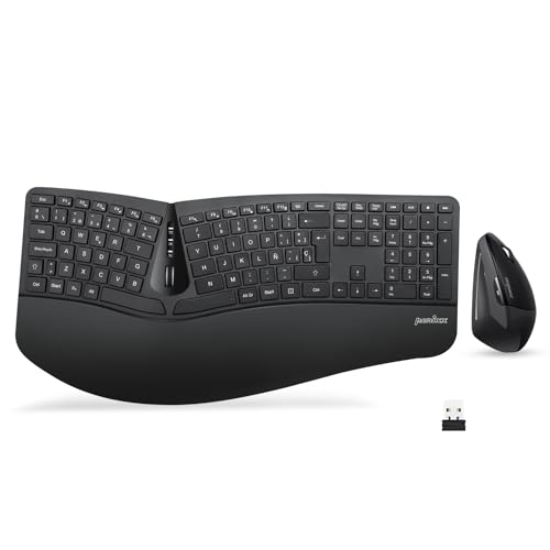 Perixx Periduo-605 ES, Pack de Teclado Ergonómico Inalámbrico - separación de teclas y Ratón Vertical Con reposa muñeca y Teclas de Membrana Low Profile - QWERTY Español von Perixx