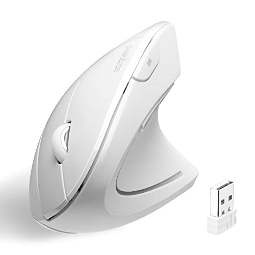 Perixx PM-713NW-11937 PERIMICE-713W Kabellose, natürlich ergonomische, vertikale 2,4-GHz-Maus mit USB-Empfänger, Netzschalter, 6 Tasten-Design, 3 DPI-Stufen, Rechtshänder, Weiß von Perixx