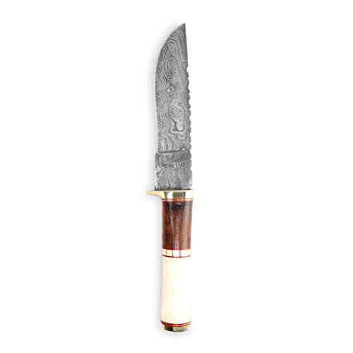 Perkin Damast Jagdmesser mit Lederscheide - Handgemachte Damast Stahl Jagdmesser von Perkin