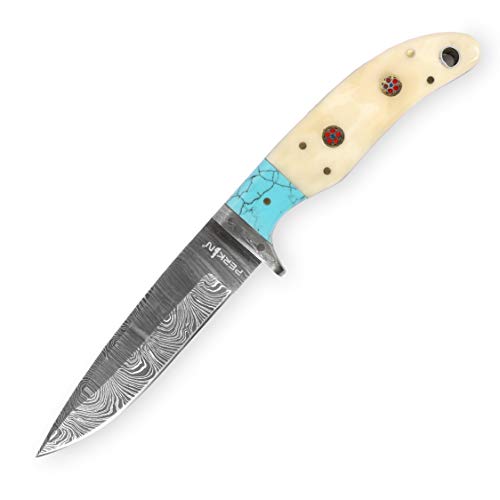 Perkin Damastmesser Jagdmesser handgemachte damast Jagdmesser, Knochen und das türkisfarbene Griff von Perkin