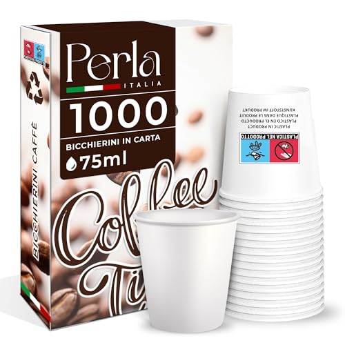 Perla Italia 1000 Stück Kaffeebecher aus Papier, biologisch abbaubar, biologisch kompostierbar, 75 ml von Perla Italia