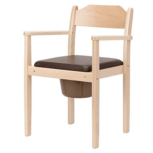 Perla Hygienischer Toilettenstuhl, Nachtstuhl, Holz, herausnehmbarer Eimer mit Deckel, Stuhltoilette fur Erwachsene aus massivem Buchenholz, zertifizierte Toilettenhilfe fur senioren (Hellbraun) von Perla