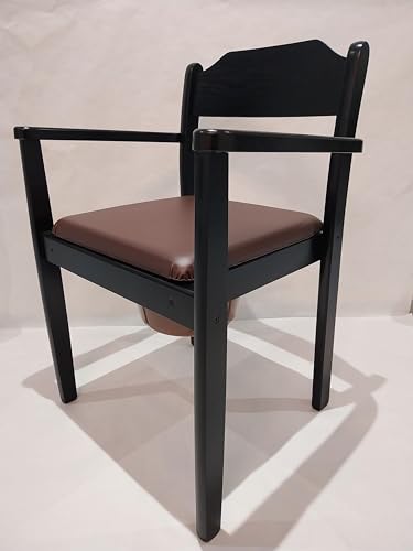 Perla Hygienischer Toilettenstuhl, Nachtstuhl, Holz, herausnehmbarer Eimer mit Deckel, Stuhltoilette fur Erwachsene aus massivem Buchenholz, zertifizierte Toilettenhilfe fur senioren (Schwarz) von Perla