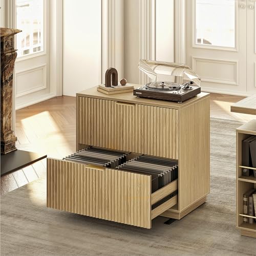 Perledesign Seitlicher Aktenschrank mit 2 Schubladen, geriffelte Schubladenfront, Holz von Perledesign