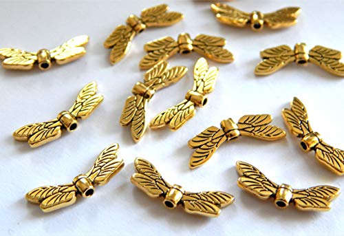 40 Flügel kleine Engelflügel Libelle Gold antik 20mm Schutzengel/Perlenengel basteln von Perlenlädchen