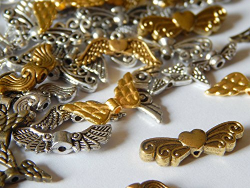 50 Engelflügel Flügel Perlen Mix Metall Silber/Gold Diverse Größen und Formen Schutzengel von Perlenlädchen