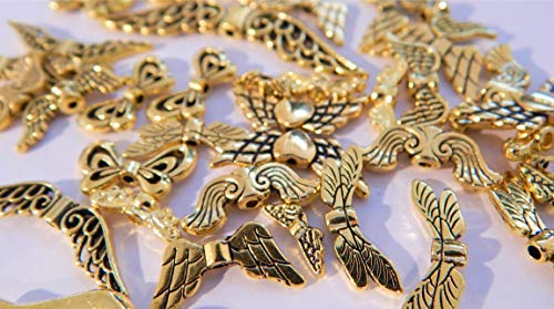 50 Engelflügel Flügel Perlen für Schutzengel Mix Metall Gold div Größen Formen 12-44mm von Perlenlädchen