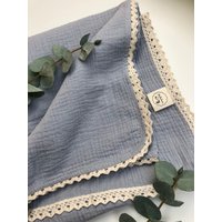 Musselindecke Babydecke Aus Musselin 120x120cm Blaugrau von PerlentraumbyFranzi