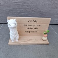 Lama, Geschenk Kollegen, Büro, Lächle Du Kannst Sie Nicht Alle Anspucken, Geschenkset, Holzset, Deko von Perlenzauber86
