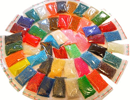 1 kilo Rocailles 3mm 50 Pack 50 Farben GLAS PERLEN Rund NEU 34000stk POSTEN Schmuckperlen Seed Beads AM11 von Perlin