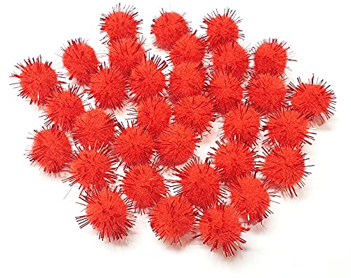 100 Stück Plush Pompons mit Rot Glitzer, Rund Pompon, Rot Farbe Set 15mm Bommel Nähen Tilda Basteln Borte bälle Flauschigen Plüsch Bälle für Lustige DIY Kreative Handwerk von Perlin