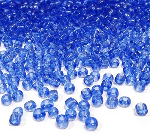 1100 Stück Glas Rocailles Perlen 4mm, 6/0, Pony Perlen, Klar Mini Rund Perlen, Seed Beads (Blau Transparent) von Perlin