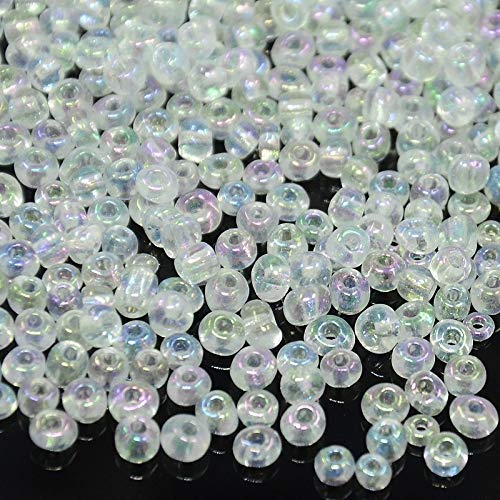 1100 Stück Glas Rocailles Perlen 4mm, 6/0, Pony Perlen, Klar Mini Rund Perlen, Seed Beads (Crystal AB Transparent) von Perlin
