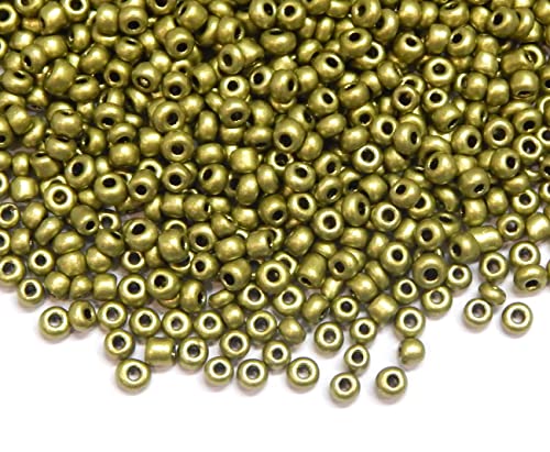 1100 Stück Glas Rocailles Perlen 4mm Metallic Farbe Set, 6/0, Pony Perlen, Klar Mini Rund Perlen, Metalic Seed Beads, (Matt Grün) von Perlin