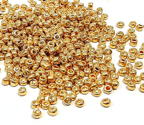 1100 Stück Glas Rocailles Perlen 4mm Metallic Farbe Set, 6/0, Pony Perlen, Klar Mini Rund Perlen, Metalic Seed Beads (Gold) von Perlin