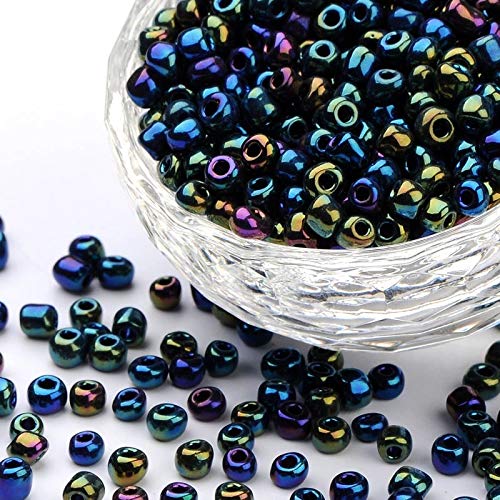 1100 Stück Glas Rocailles Perlen 4mm Metallic Farbe Set, 6/0, Pony Perlen, Klar Mini Rund Perlen, Metalic Seed Beads (Grün-Blau) von Perlin