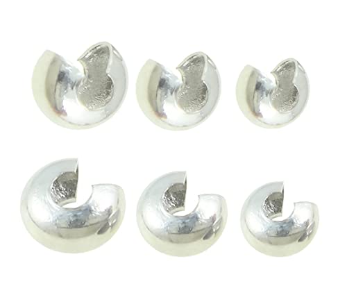 Perlin 150 Stück Kaschierperlen DIY Bastel-Set Messing Metall Silber 5mm 4mm 3mm Quetschperlen Crimpschutz Crimp-Endperlen-Abdeckungen für die Schmuckherstellung Cover Beads von Perlin