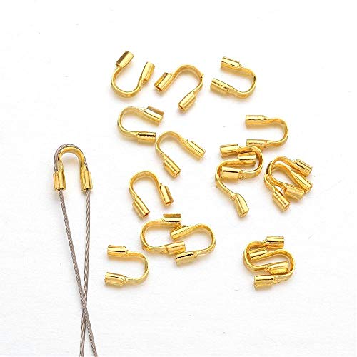 Perlin 20 Stück Schmuck Drahtschutz, 5x5 mm, Drahtbügel Drahtschutzbügel Wire Guardian Protector Kabelschutz Messing Metall Endkappen Farbe Gold F259 von Perlin