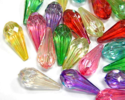 Perlin 20stk Kunststoffperlen AB Farben Mix Bunt Set Acrylperlen 25mm x 11mm Tropfen Plastik Perlen Facettiert Perle zum Auffädeln für Deko Basteln Schmuck D129 Perlin 20stk Kunststoffperlen AB Farben Mix Bunt Set Acrylperlen 25mm x 11mm Tropfen Plastik Perlen Facettiert Perle zum Auffädeln für Deko Basteln Schmuck D129 von Perlin