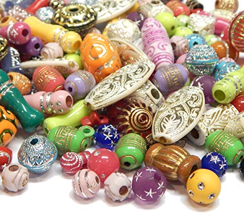 Perlin 260 Stück (100g) Kunststoffperlen Perlenmischung Strasss Effekt Glitzer Plastik Perlen Bunte Mix Motive Acrylicperlen Set Perle zum Auffädeln 6mm bis 22mm Bastelset R385 x2 von Perlin