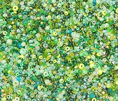3000 Stück Glas Rocailles Perlen 2mm 3mm 4mm Rund, Pony Perlen, Gemischte Größ, Farbe Mix, Seed Beads (Grün) von Perlin