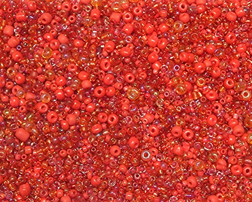 3000 Stück Glas Rocailles Perlen 2mm 3mm 4mm Rund, Pony Perlen, Gemischte Größ, Farbe Mix, Seed Beads (Rot) von Perlin